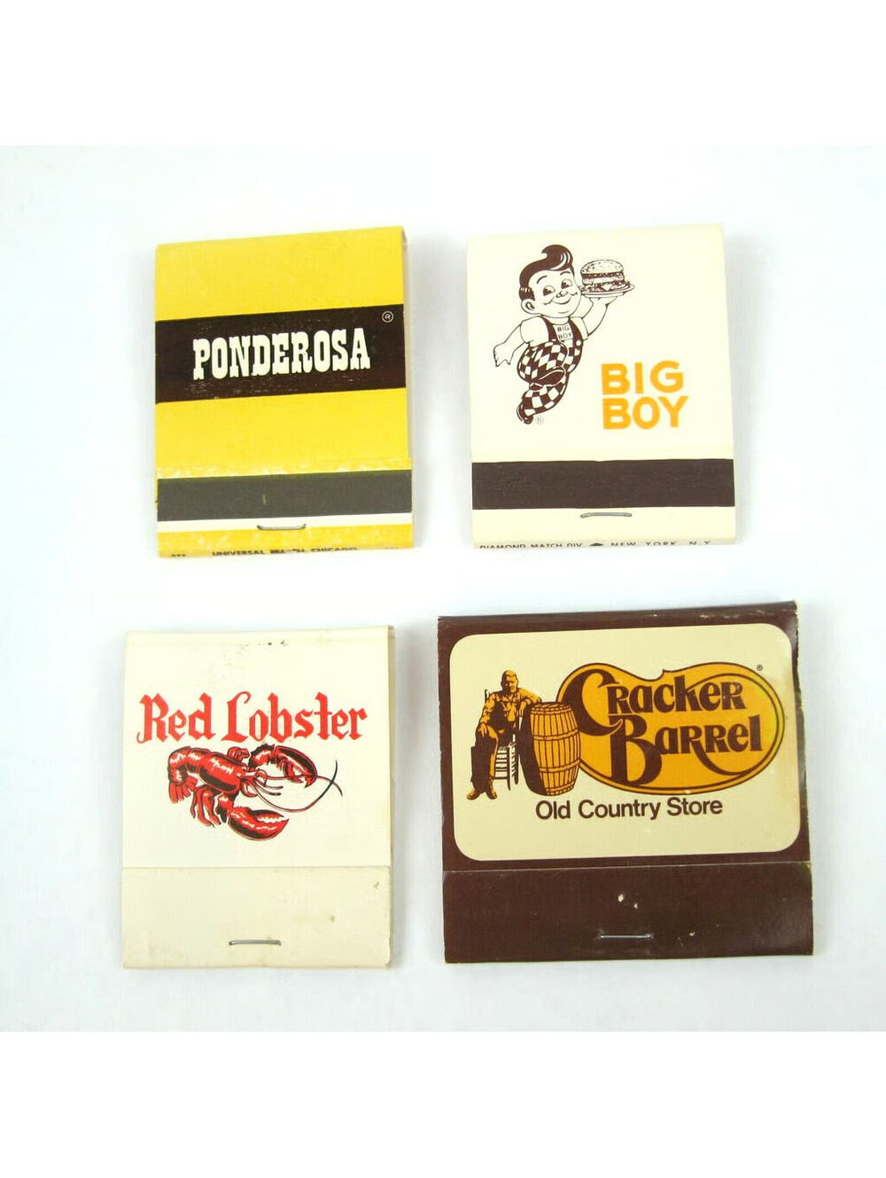 4 Vintage Matchbooks Ponderosa, Frischs Big Boy, Red Lobster & Cracker Barrel